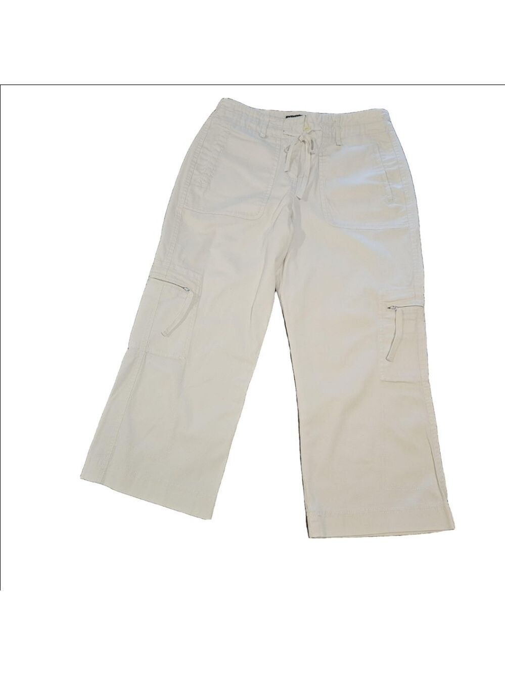 Larry Levine Women's White Capri Cargo Pants, Size 10